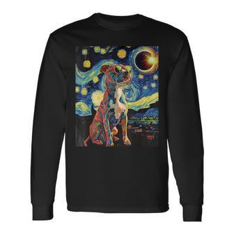 Total Solar Eclipse Pit Bull Dog Long Sleeve T-Shirt - Seseable