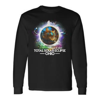 Total Solar Eclipse Sandusky Ohio 2024 Cat Totality Long Sleeve T-Shirt | Mazezy