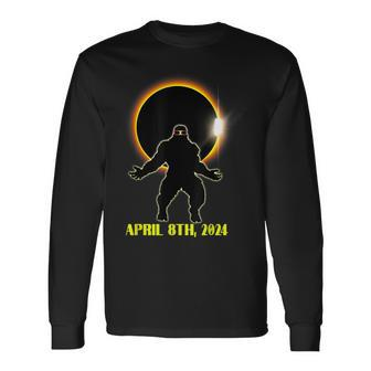 Total Solar Eclipse Sasquatch Wearing Solar Eclipse Glasses Long Sleeve T-Shirt - Monsterry