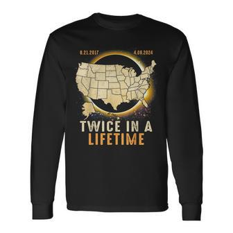 Total Solar Eclipse Twice In A Lifetime 2024 Usa Map Long Sleeve T-Shirt - Monsterry UK