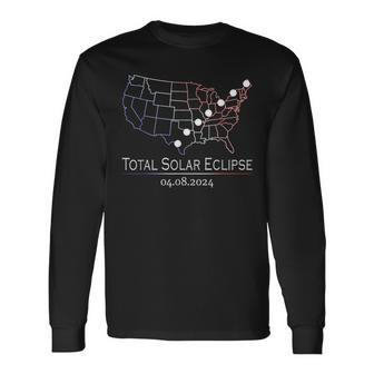 Totality America Total Solar Eclipse 04082024 Usa Map Long Sleeve T-Shirt - Monsterry UK
