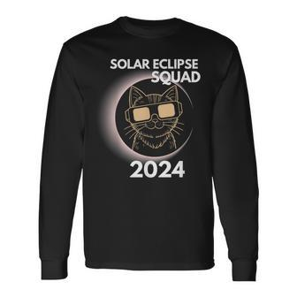 Totality Solar Eclipse 2024 Cat Moon Sun Earth April Long Sleeve T-Shirt - Seseable