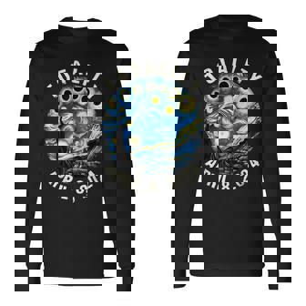 Totality Solar Eclipse Starry 2024 Night Van April 8 Gogh Long Sleeve T-Shirt | Mazezy