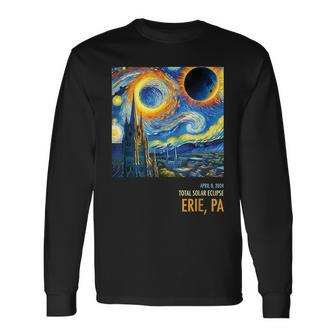 Totality Total Solar Eclipse 04 8 2024 Erie Pa Starry Night Long Sleeve T-Shirt | Mazezy