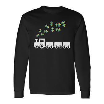 Train Puzzle Piece Colorful Cool Autism Awareness Long Sleeve T-Shirt - Monsterry