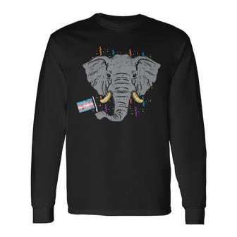 Transgender Flag Elephant Lgbt Trans Pride Stuff Animal Long Sleeve T-Shirt - Monsterry