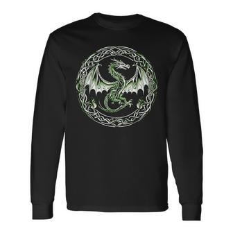 Tribal Irish Green Celtic Knot Fantasy Celtic Dragon Long Sleeve T-Shirt - Seseable