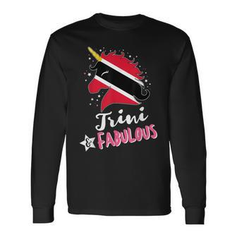 Trinbagonian Unicorn Trinidad And Tobago Flag Long Sleeve T-Shirt - Monsterry