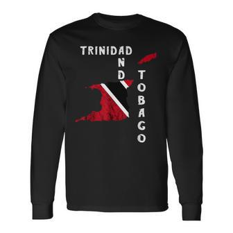 Trinidad And Tobago Map Pride Trinidadian Roots Flag Long Sleeve T-Shirt - Seseable