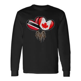 Trinidadian Canadian Flags Inside Hearts With Roots Long Sleeve T-Shirt - Monsterry UK