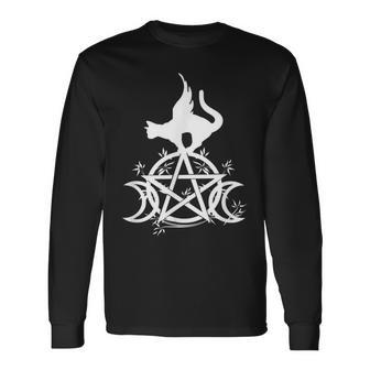 Triple Moon Wicca Witchcraft Cat Moon Goddess Long Sleeve T-Shirt - Monsterry DE