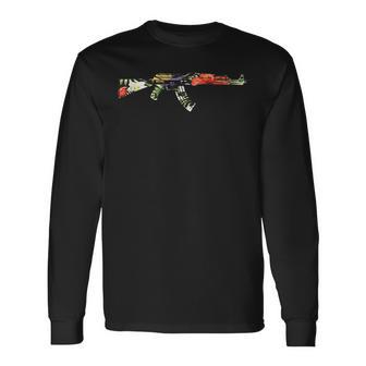 Tropical Gun Lover Firearm Beach Cute Hawaiian Aloha Ak-47 Long Sleeve T-Shirt - Monsterry