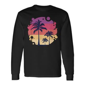 Tropical Sunset Palm Tree Retro Vintage Long Sleeve T-Shirt - Monsterry DE