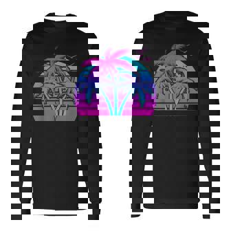 Tropical Vaporwave Hawaiian Palm Tree Hawaii Beach Edm Long Sleeve T-Shirt - Thegiftio