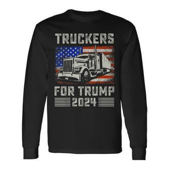 Truckers For Trump American Flag Trump 2024 Vintage Long Sleeve T-Shirt | Mazezy