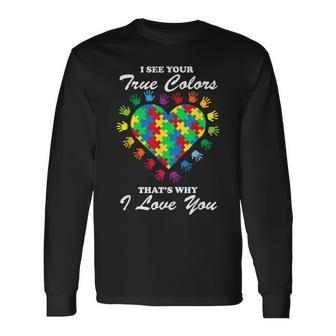 True Colors Heart Puzzle Cool Autism Awareness Long Sleeve T-Shirt - Monsterry UK