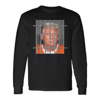 Trump Not Guilty Hot Orange Jumpsuit Parody Behind Bars Long Sleeve T-Shirt - Seseable