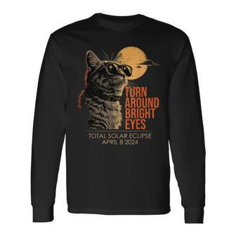 Turn Around Bright Eyes Cat Wearing Glasses Total Eclipse Long Sleeve T-Shirt - Seseable