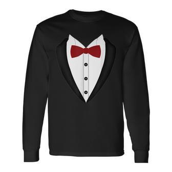 Tuxedo With Red Bow Tie Printed Suit Long Sleeve T-Shirt - Monsterry DE