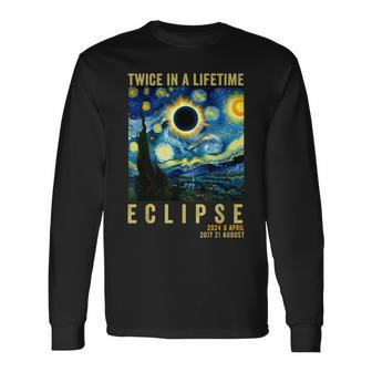Twice In Lifetime Eclipse April 8 2024 Starry Night Van Gogh Long Sleeve T-Shirt - Seseable