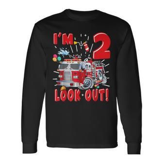 Two 2Nd Birthday Fire Truck Boy 2 Year Old Firefighter Long Sleeve T-Shirt - Seseable