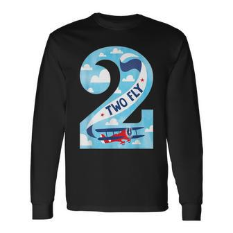 Two Fly 2 Years Old Birthday 2Nd Bday Birthday Boy Airplane Long Sleeve T-Shirt - Seseable