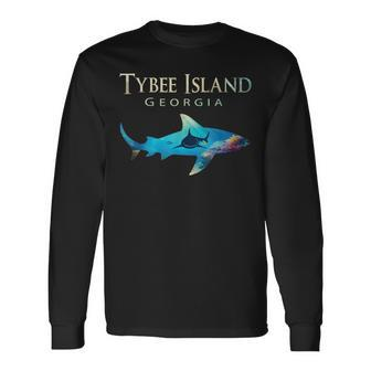 Tybee Island Retro Tybee Island Ga Shark Long Sleeve T-Shirt - Thegiftio UK