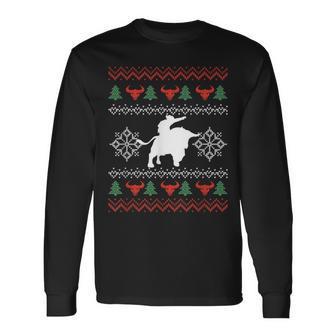 Ugly Christmas Bull Riding Cowboy Country Bull Rider Long Sleeve T-Shirt - Monsterry AU