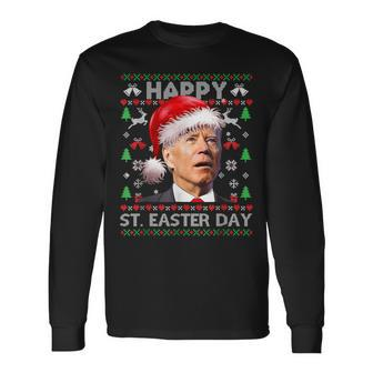 Ugly Christmas Sweater Joe Biden Happy Easter Day Xmas Long Sleeve T-Shirt - Seseable