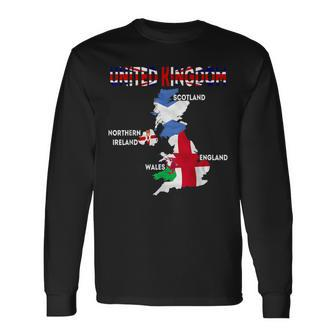 Uk Flag Map England Scotland Wales Northern Ireland Maps Long Sleeve T-Shirt - Thegiftio UK