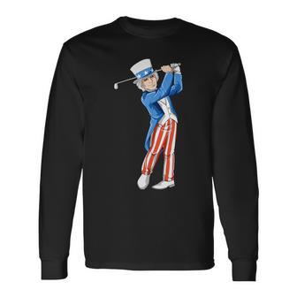 Uncle Sam Golf Patriotic 4Th Of July American Flag Golf Long Sleeve T-Shirt - Monsterry DE