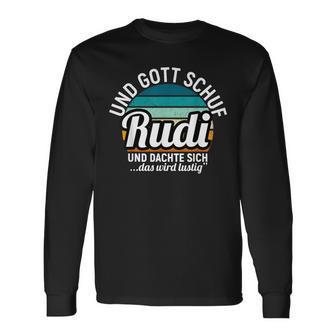 Und Gott Schuf Rudi Langarmshirts, Cooles Spruch-Langarmshirts in Schwarz - Seseable