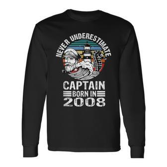 Never Underestimate Captain Born In 2008 Captain Sailing Long Sleeve T-Shirt - Thegiftio UK