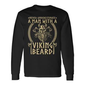 Never Underestimate A Man With A Viking Beard Long Sleeve T-Shirt | Mazezy CA