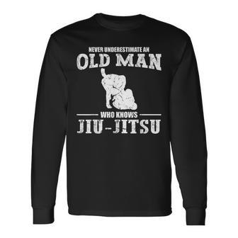 Never Underestimate An Old Man Jiu Jitsu Sports Men Long Sleeve T-Shirt - Seseable