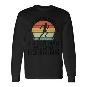 Never Underestimate An Old Man Who Loves Running Runner Long Sleeve T-Shirt | Mazezy
