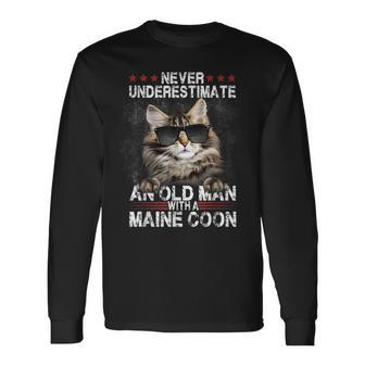 Never Underestimate An Old Man With A Maine Coon Cat Lovers Long Sleeve T-Shirt | Mazezy