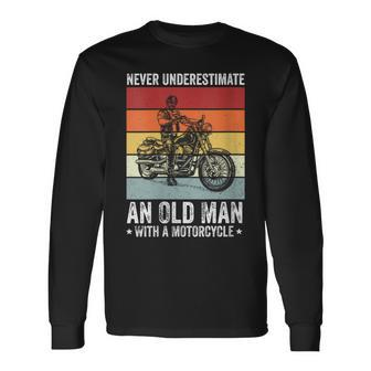 Never Underestimate An Old Man With A Motorcycle Retro Long Sleeve T-Shirt - Monsterry