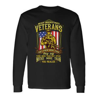 Never Underestimate A Veteran Military Long Sleeve T-Shirt - Thegiftio UK