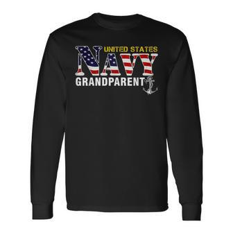 United States Flag American Navy Grandparent Veteran Long Sleeve T-Shirt - Monsterry CA