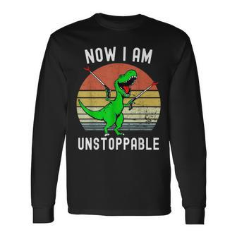 Now I Am Unstoppable Trex T-Rex Retro Vintage Long Sleeve T-Shirt - Monsterry UK