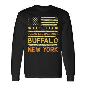 Us Flag American Total Solar Eclipse 2024 Buffalo New York Long Sleeve T-Shirt - Monsterry CA