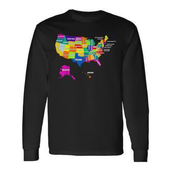 Us Map With States Names United States Usa 3 Long Sleeve T-Shirt - Monsterry CA