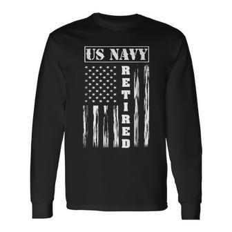 Us Navy Retired Distressed American Flag Long Sleeve T-Shirt - Monsterry UK