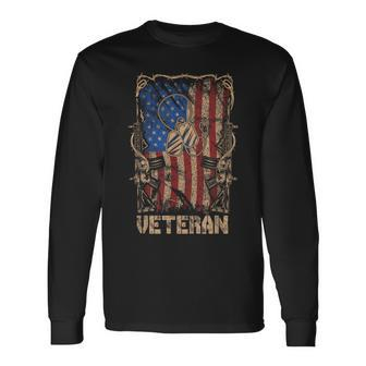 US Veteran Memorial Day American Flag Vintage Long Sleeve T-Shirt - Monsterry