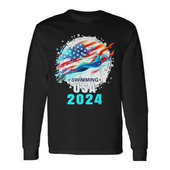 Usa 2024 Summer Games Swimming America Swimming 2024 Usa Long Sleeve T-Shirt - Seseable