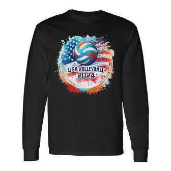 Usa 2024 Summer Games Volleyball America Sports 2024 Usa Long Sleeve T-Shirt | Mazezy