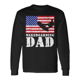Usa American Distressed Flag Wakeboarding Dad For Him Long Sleeve T-Shirt - Monsterry