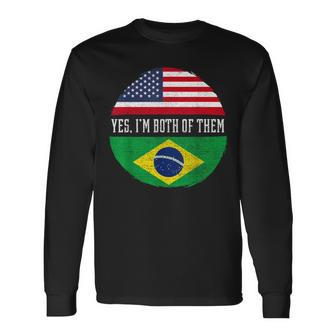 Usa Flag Brazil Heritage Dna Long Sleeve T-Shirt - Monsterry CA