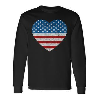 Usa Flag Heart 4Th July Red White Blue Stars Stripes Long Sleeve T-Shirt - Monsterry AU